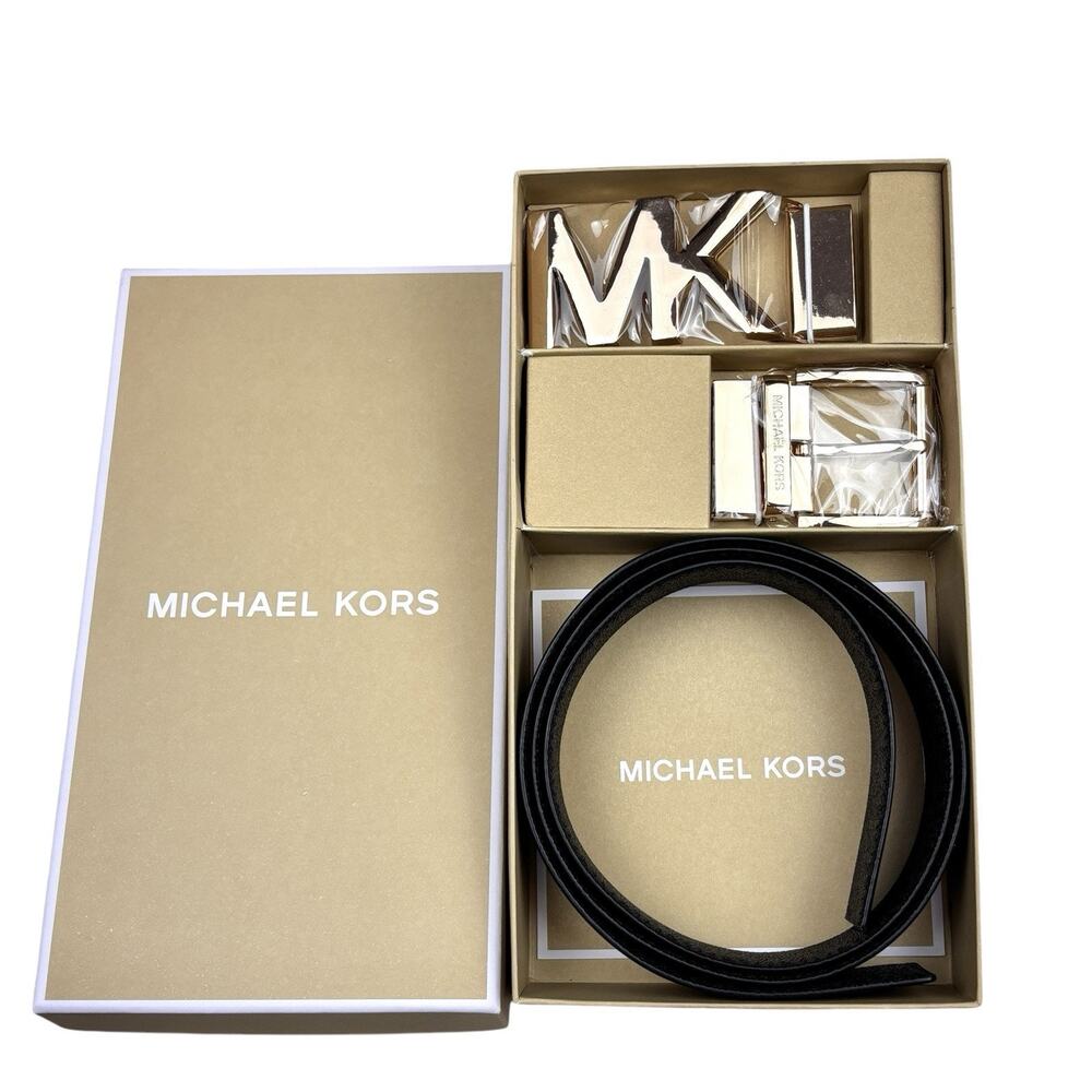 MICHAEL KORS 4-in-1 Reversible Belt. Black Solid‎ Leather and Canvas Logo. NEW!